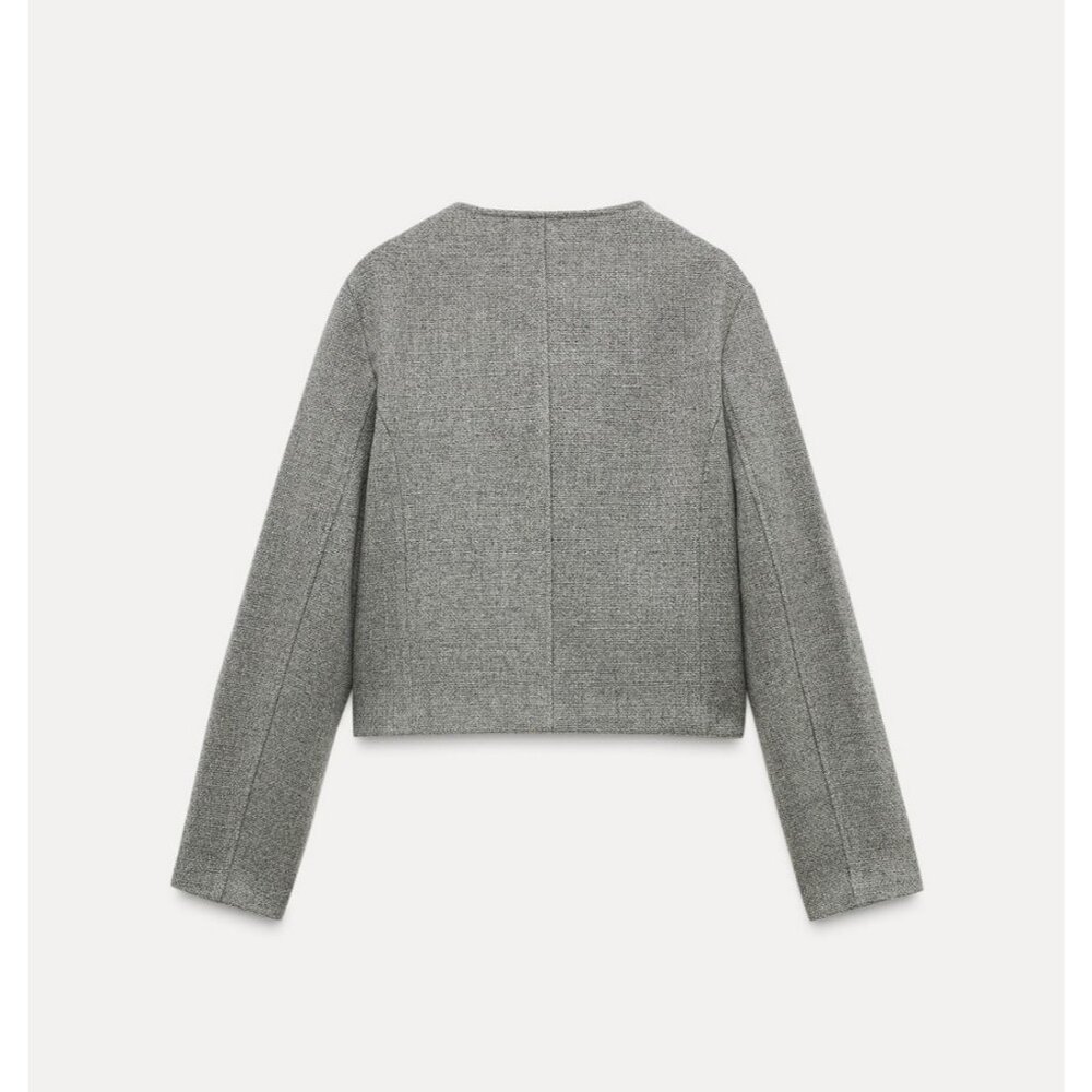 Zara Womens Jacket Blazer S Small Gray Round Neck Gold Button 3046/020 NWT - Picture 4 of 16
